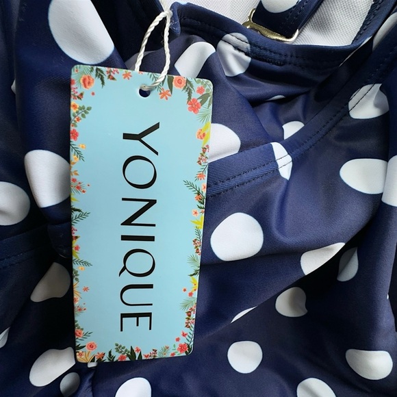 NWT | YONIQUE NAVY BLUE & WHITE POLKA DOT PLUS SIZE RUCHED SWIMSUIT | SIZE: 18 W - Picture 9 of 9